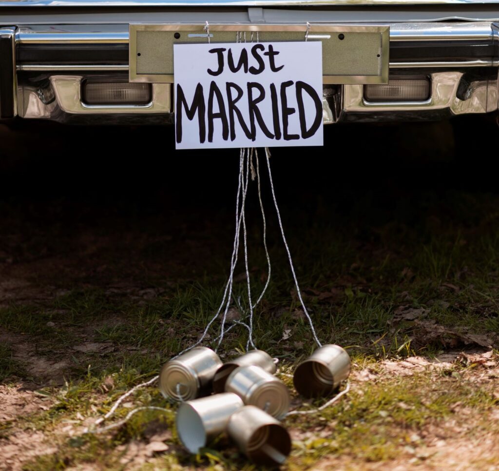 Danish wedding pranks also include tying tins to the wedding car