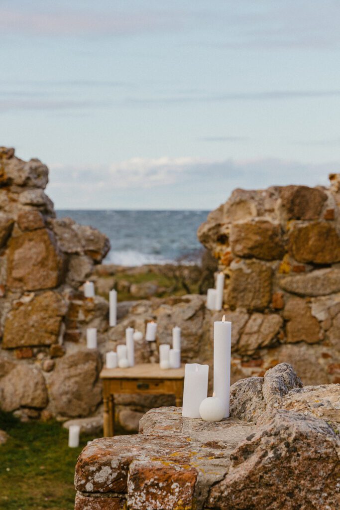 Candle light on the historical site of the ruins of Salomon's Chapel in Northern Bornholm in Denmark.