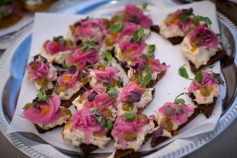 Beautifully decorated Danish open-faced sandwiches as served during a wedding on Bornholm.