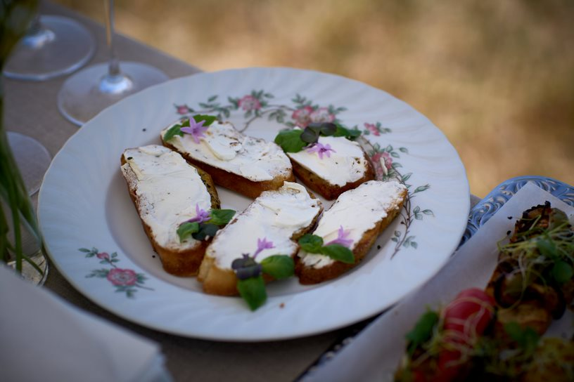 Danish open faced sandwiches on a Smørrebrød buffet during a wedding celebration on the island of Bornholm in Denmark.