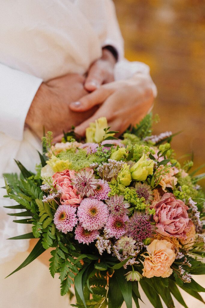 Beautiful bridal bouquet during a Bulgarian wedding on Bornholm in Denmark.