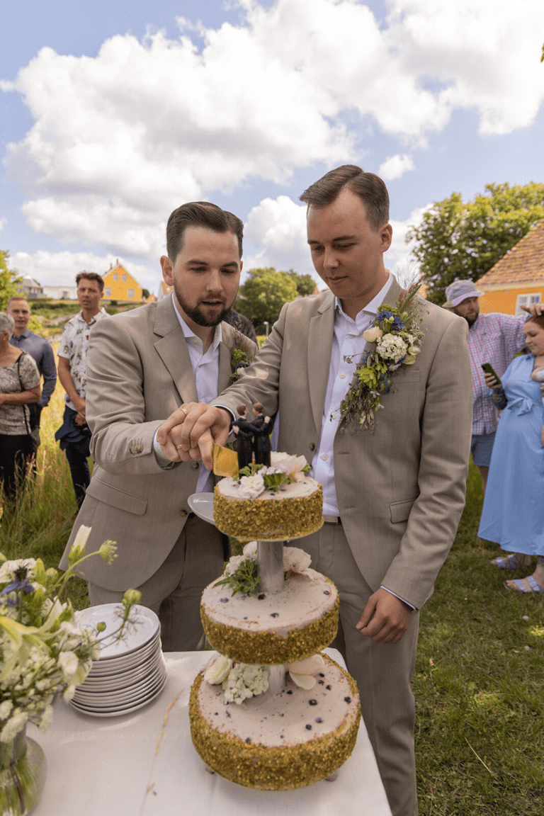 Wedding cake for a gay couple during a wedding on Bornholm.